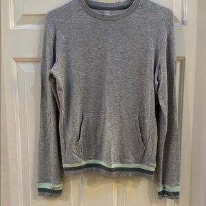 Athleta Girl Gray Sweatshirt with Front Pocket/Green Stripes XL/14